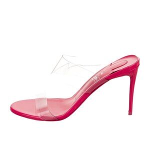Auth Christian Louboutin Pink PVC Slide Open Toe Heels Red Bottom – Size 7